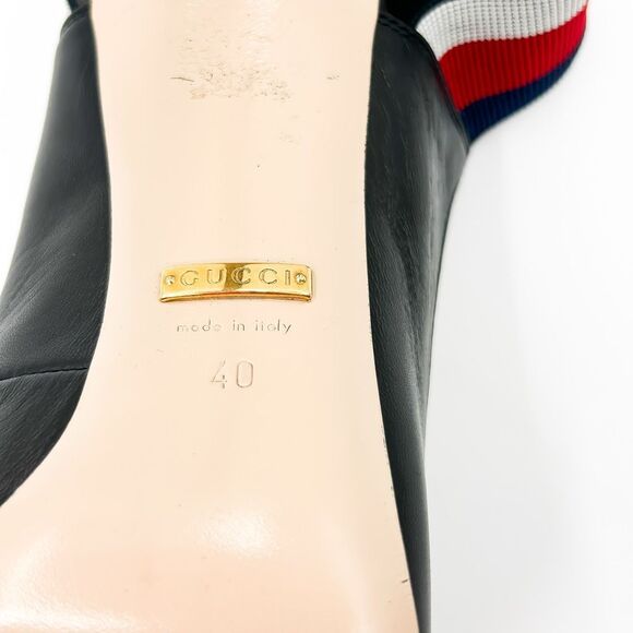 Gucci Sylvie Pumps Web Stripe Black Leather Slingback Heels Size 40, 10 - Picture 12 of 13